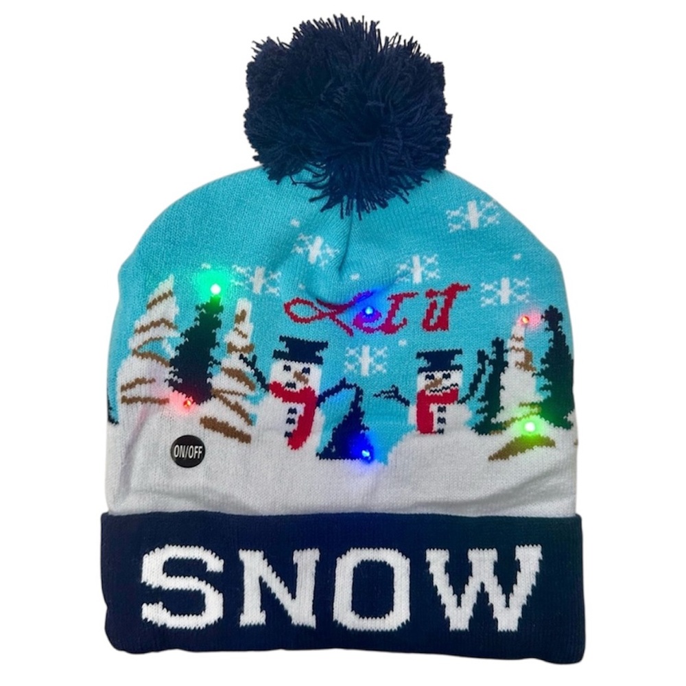 New LED Lighted Christmas Beanie Hat With Pom Pom And 3 Flashing Modes - Unisex